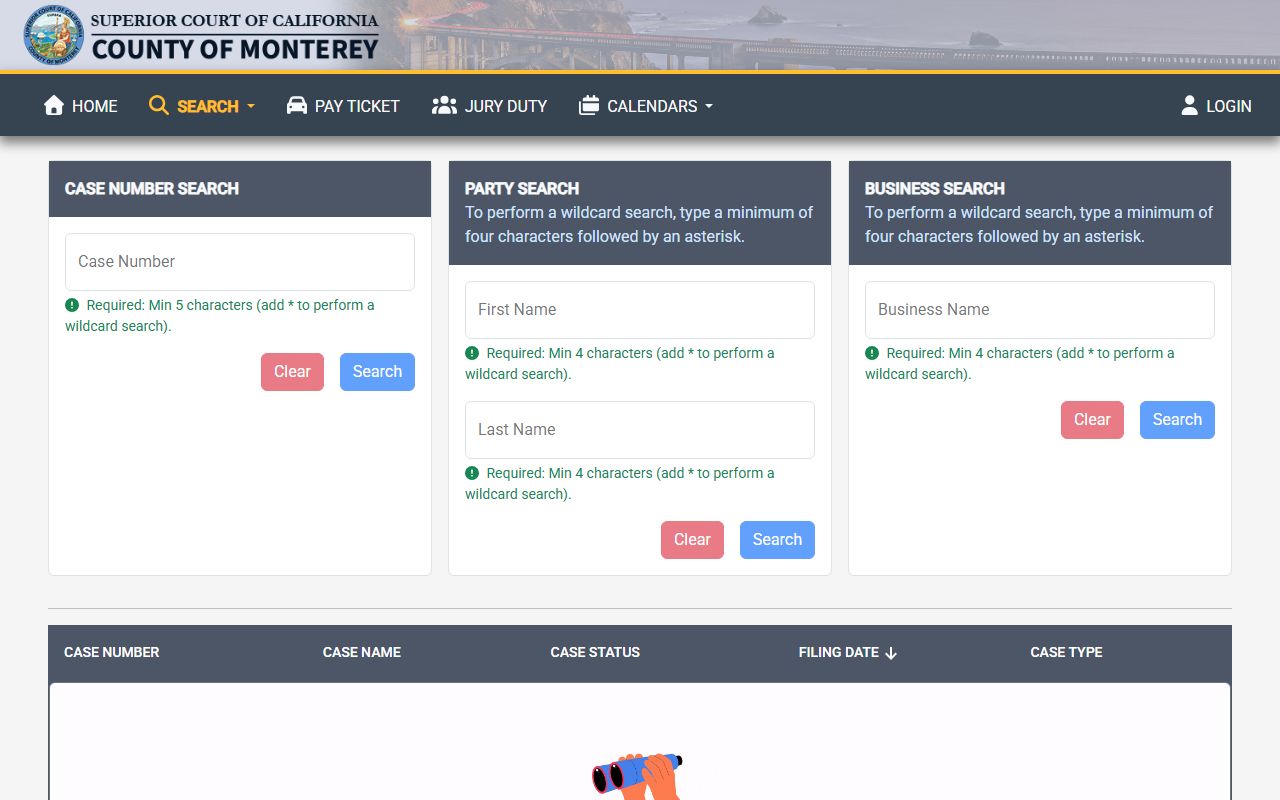 Monterey County court records after jail arrest public case search portal
