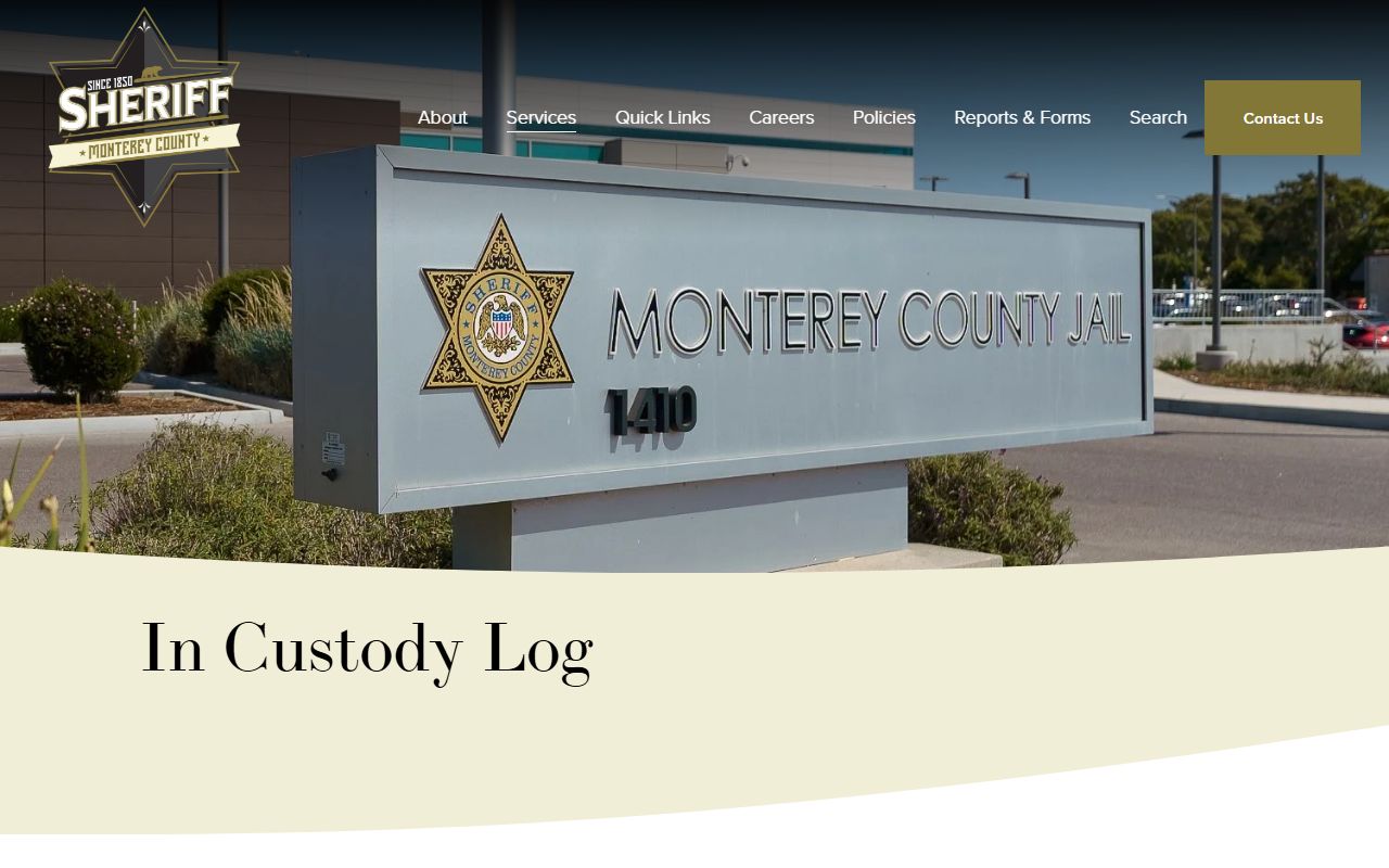 Monterey County inmate population in custody log search