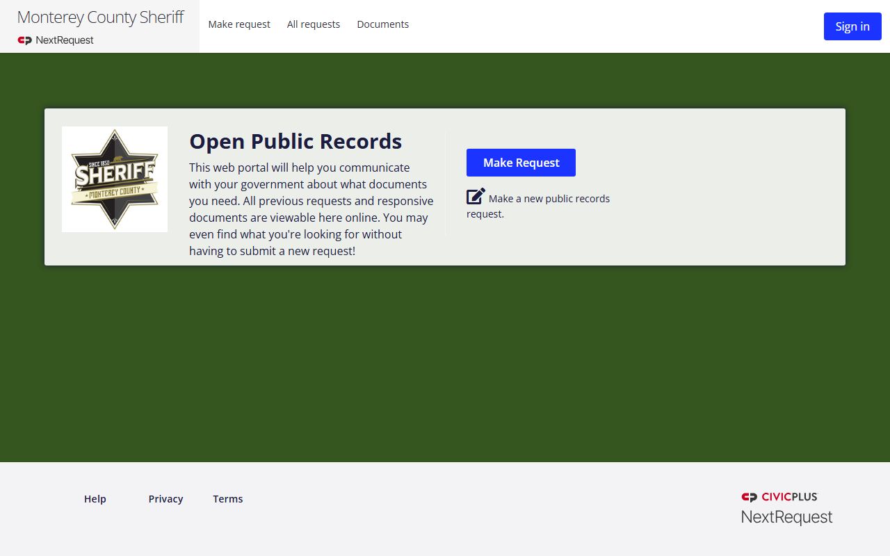 Monterey County jail mugshots Sheriff public records request portal